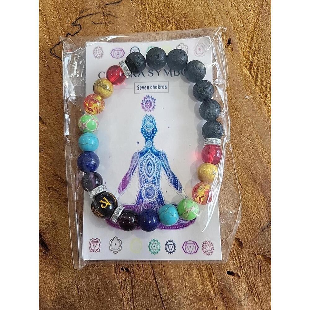 Volcanic Stone Seven Chakras Reiki Beaded Bracelet